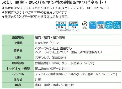 日東工業 SR12-54N ステンレスＳＲ形制御盤キャビネット ヨコ500xタテ