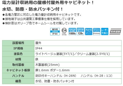 日東工業 OM-11B 引込計器盤キャビネット 屋外 鉄製 水切、防塵・防水