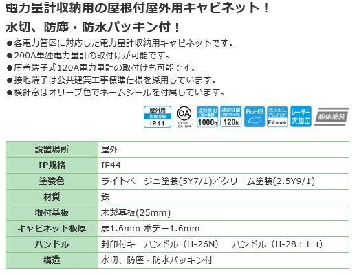 日東工業 OM-18BC 引込計器盤キャビネット 屋外 鉄製 水切、防塵・防水