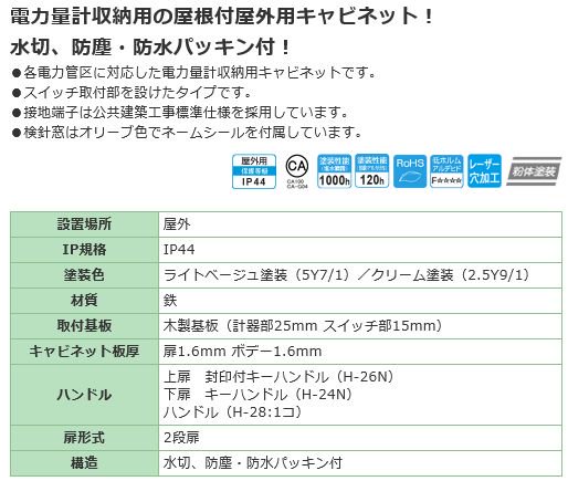 日東工業 OMS-12B 引込計器盤キャビネット 屋外 鉄製 水切、防塵・防水