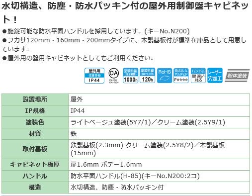 パナソニック 盤用キャビネット 屋外用 屋根付き フカサ200mmタイプ