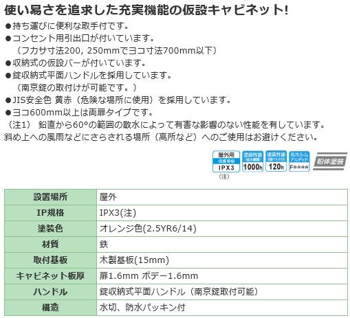 日東工業 K16-45 仮設キャビネット ヨコ400xタテ500xフカサ160mm 屋外