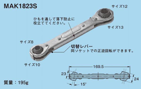 ネグロス Mak13s マックツール 首振りラチェットメガネレンチ 適合サイズ8 10 12 13 本店 ネットde電材 価格で勝負 電材の通販専門店