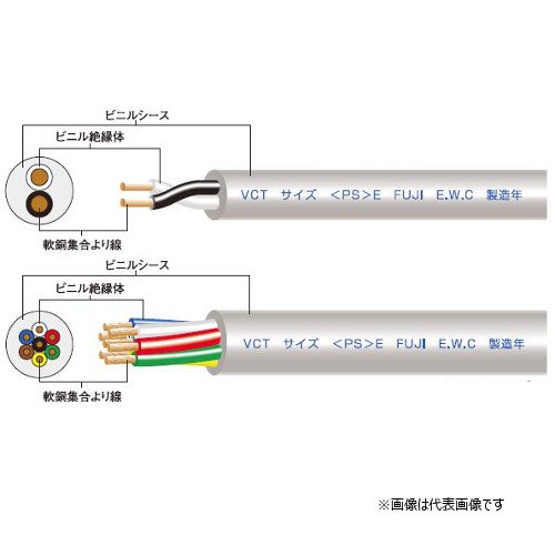 富士電線工業 VCT 2C-8 ビニルキャブタイヤケーブル 2心 8平方mm