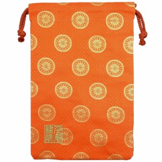 【真鍮ベル付き】千糸繍院　西陣織　金襴　巾着袋（裏地付き）　橙金丸紋　Mサイズ