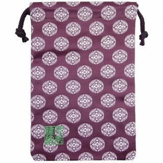 【真鍮ベル付き】千糸繍院　西陣織　金襴　巾着袋（裏地付き）　薄紫白丸紋　Mサイズ