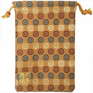 【真鍮ベル付き】千糸繍院　西陣織　金襴　巾着袋（裏地付き）　芥子丸紋　Mサイズ
