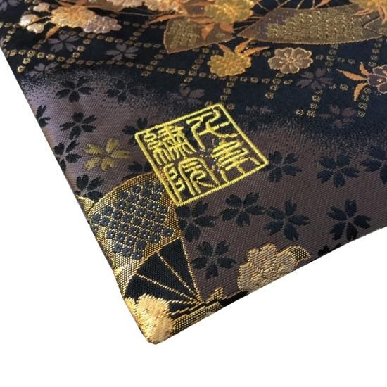 真鍮ベル付き】千糸繍院 西陣織 金襴 巾着袋（裏地付き） 煤扇桜
