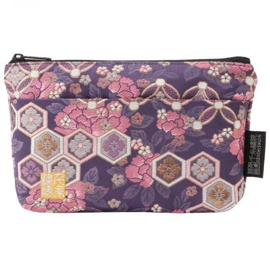 千糸繍院 西陣織 金襴 ポーチ（裏地付き） 花紋牡丹 (Sサイズ) - 刺繍