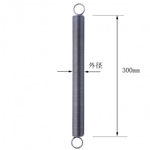 ステンレス引きバネ ( 線径3.0mm x 外径25mm x 自然長300mm、SUS304