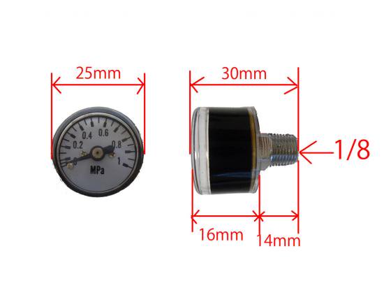 超小型圧力計 オネジ NPT1/8 , 1.0MPa、親指サイズ 、黄銅(真鍮)、青銅