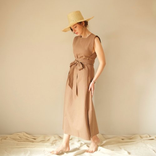 Linen Wrap Dress (light brown)