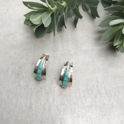 Turquoise & Mother of pearl Inlay Silver Earring