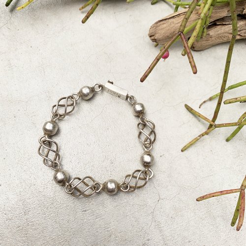 Mexican Silver Chain Link Ball Bracelet