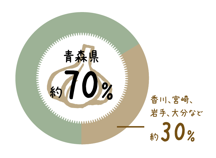 にんにくの生産地、青森県が約70%を占める