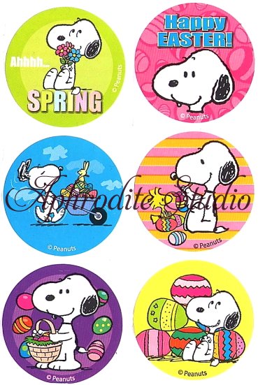 スヌーピー ステッカー イースター ６種１セット シール キャラクター ラベル ラッピング Snoopy Peanuts デコパージュ用 ペーパーナプキン 格安１枚バラ売り通販 アフロディテ スタジオ