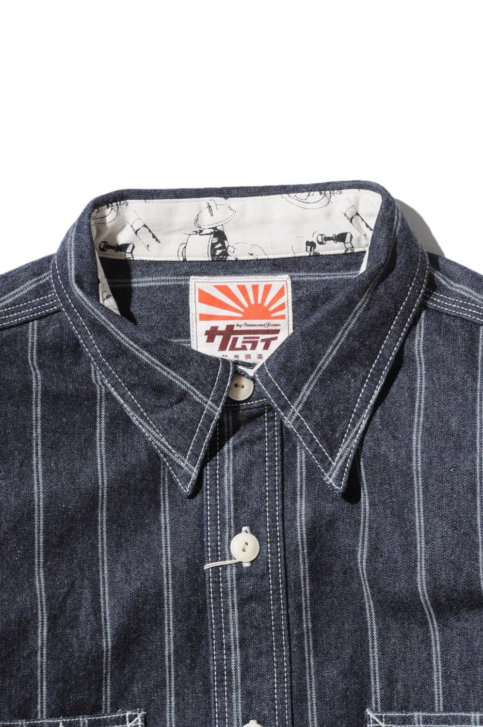SAMURAI JEANS ストライプワークシャツ デニムシャツ サイズL SIN24-01 Rope-Dyed Indigo Heavy Flannel Work Shirt | SAMURAI