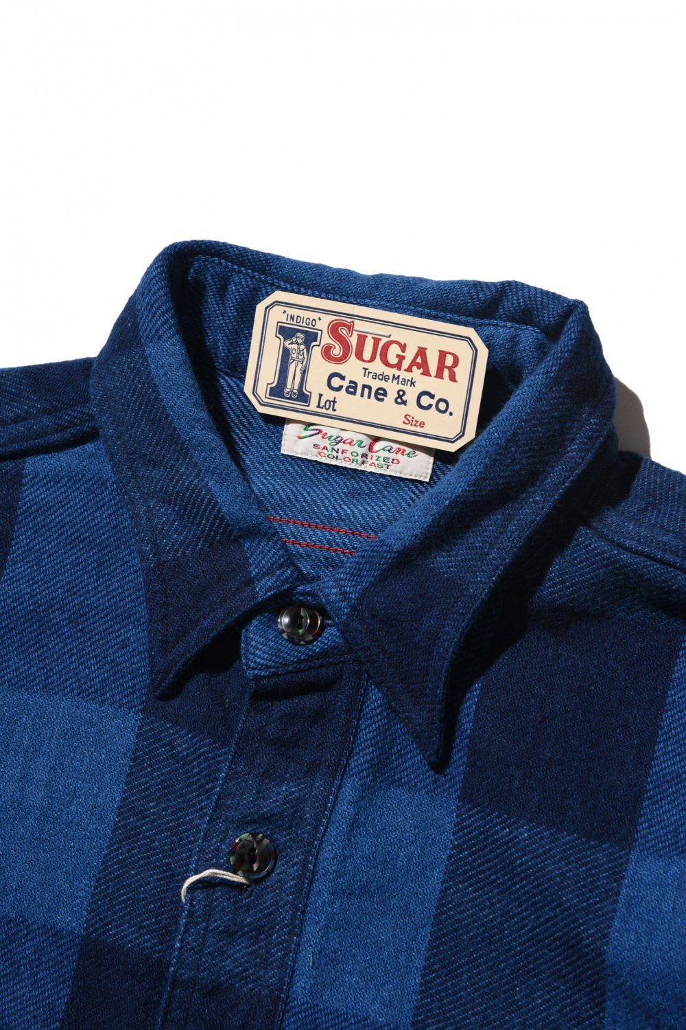 SUGAR CANE(シュガーケーン) チェックワークシャツ FICTION ROMANCE 9oz. INDIGO BUFFALO CHECK  W/MARBLE BUTTON SC28518 通販正規取扱 | ハーレムストア公式通販サイト