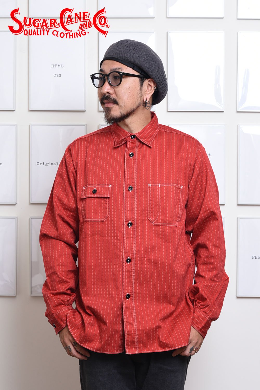 SUGAR CANE(シュガーケーン) ワークシャツ FICTION ROMANCE “RED