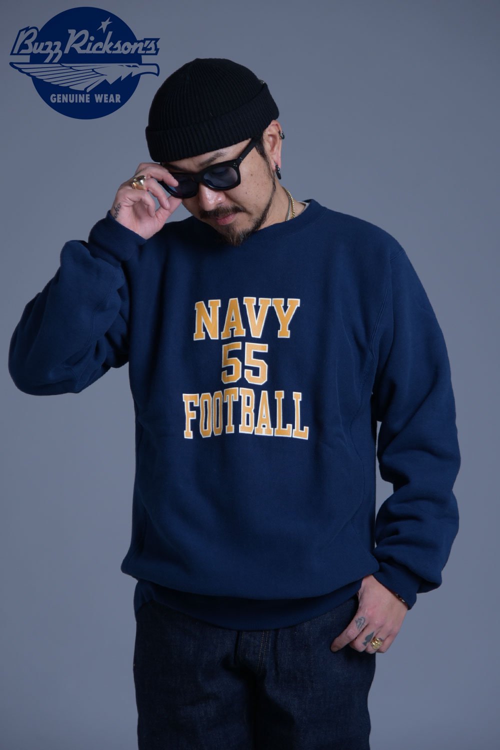 バズリクソンズ(BUZZ RICKSON'S) クルーネックスウェット HORIZONTAL KNITTING SWEAT SHIRTS “NAVY  FOOTBALL” BR69140 通販正規取扱 | ハーレムストア公式通販サイト