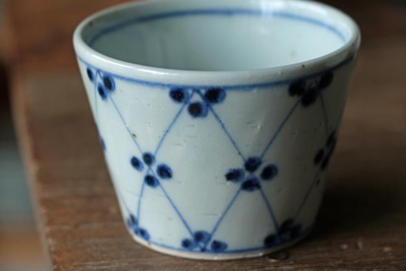愛媛県 砥部焼 染付 鳥柳紋 猪口 地方窯 古伊万里 美術品・