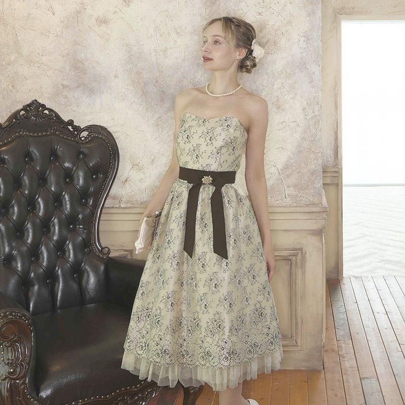 リリーレース フレアードレス | ベージュ - ゲストドレスやパーティー