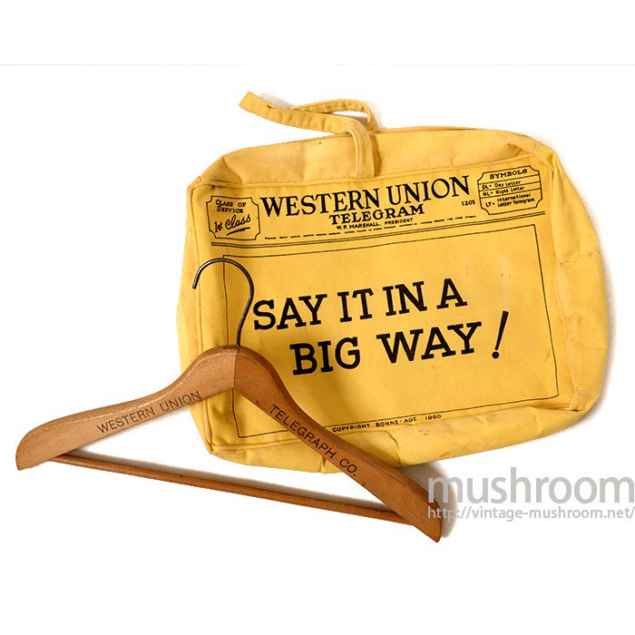 WESTERN UNION TELEGLAPH ADVERTISING WOOD HANGER & CANVAS BAG