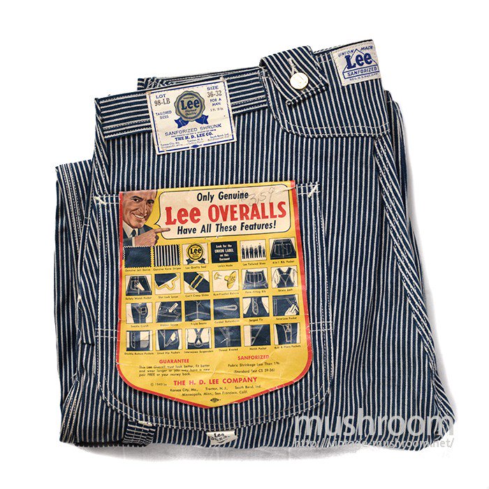 Lee 98-LB HICKORY STRIPE OVERALLS（ DEADSTOCK ） - 古着屋 ｜ mushroom(マッシュルーム)  ヴィンテージクロージングストア