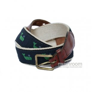 OLD WHALE PATTERN COTTON AND LEATHER BELT