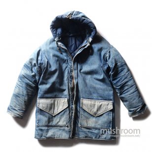 OLD HAND-MADE DENIM DOWN JACKET WITH HOODY