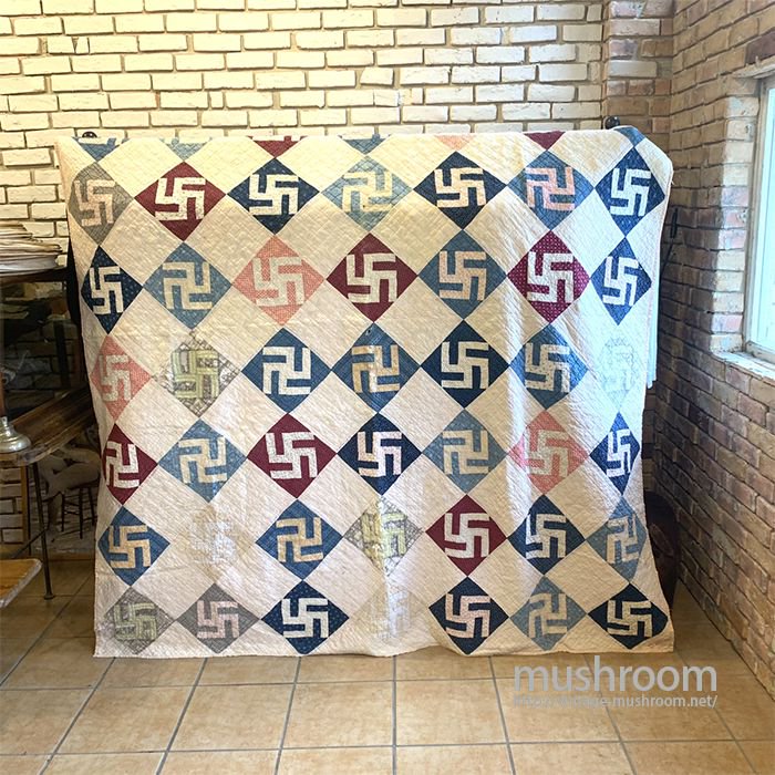 ANTIQUE CALICO PATCHWORK QUILT WITH SWASTIKA - 古着屋 ｜ mushroom 