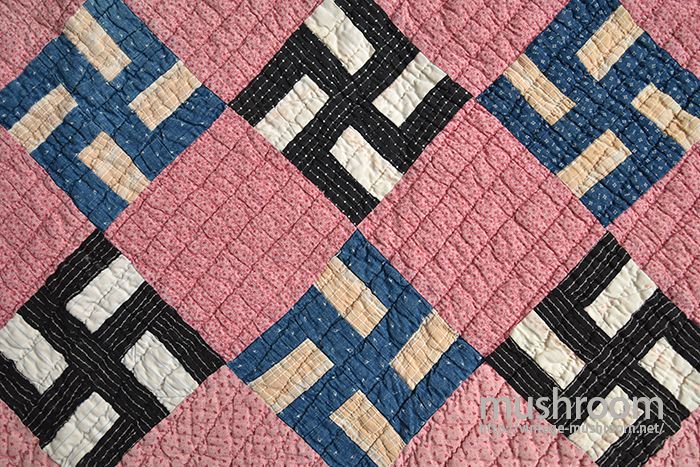 OLD CALICO PATHWORK QUILT WITH SWASTIKA - 古着屋 ｜ mushroom 