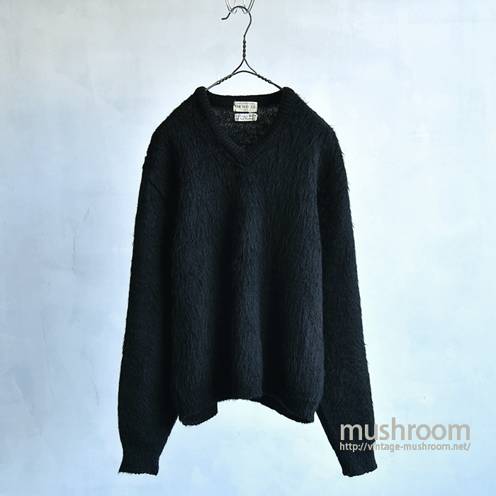 THE MAY CO BLACK MOHAIR V-NECK SWEATER