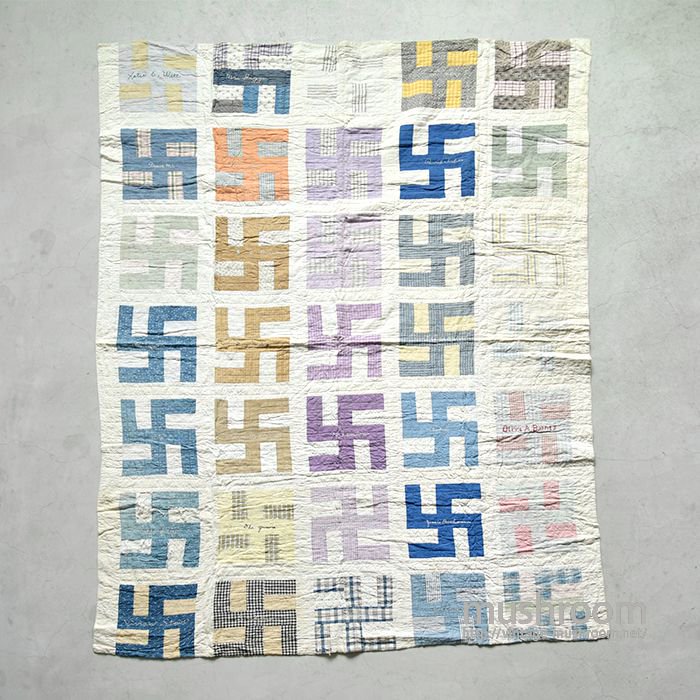 ANTIQUE CALICO PATCHWORK QUILT WITH SWASTIKA