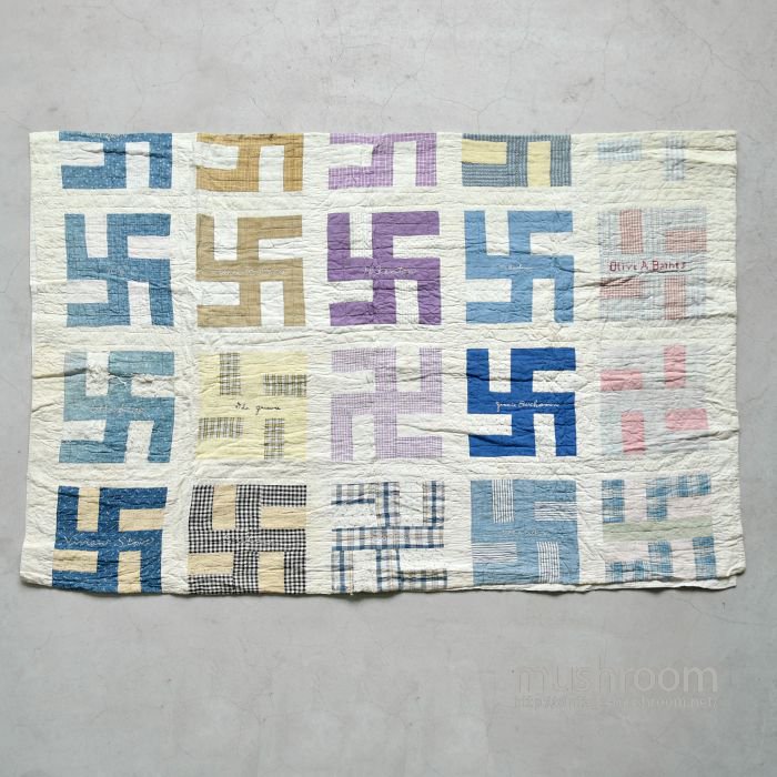 ANTIQUE CALICO PATCHWORK QUILT WITH SWASTIKA - 古着屋 ｜ mushroom