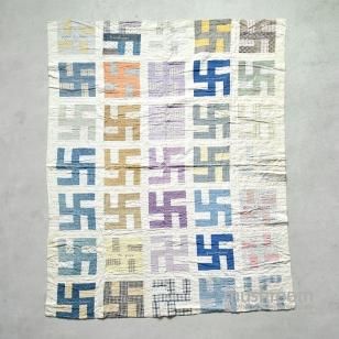ANTIQUE CALICO PATCHWORK QUILT WITH SWASTIKA