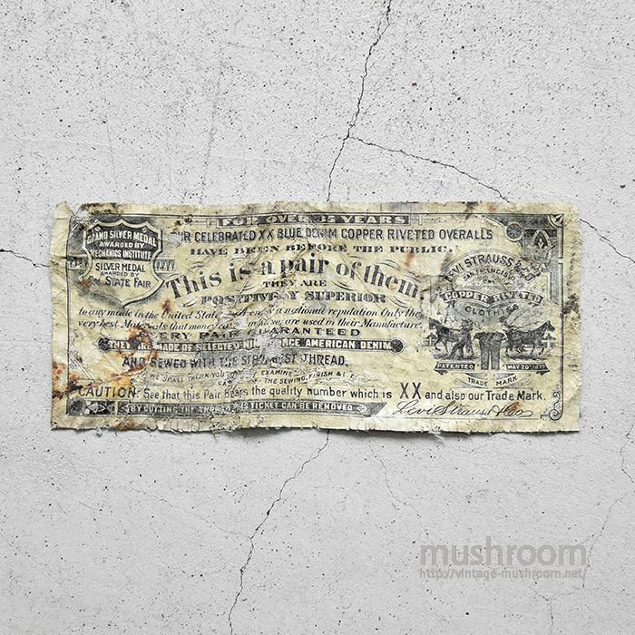 LEVI'S FOR OVER 35 YEARS GUARANTEE TICKET（1900'S）