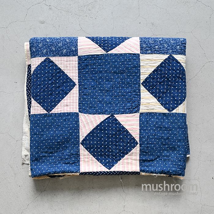 ANTIQUE INDIGO CALICO PATHWORK QUILT - 古着屋 ｜ mushroom(マッシュルーム) ヴィンテージ クロージングストア