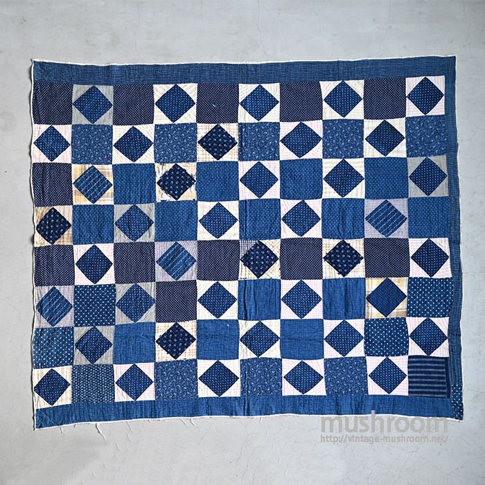 ANTIQUE INDIGO CALICO PATHWORK QUILT - 古着屋 ｜ mushroom(マッシュルーム) ヴィンテージ クロージングストア