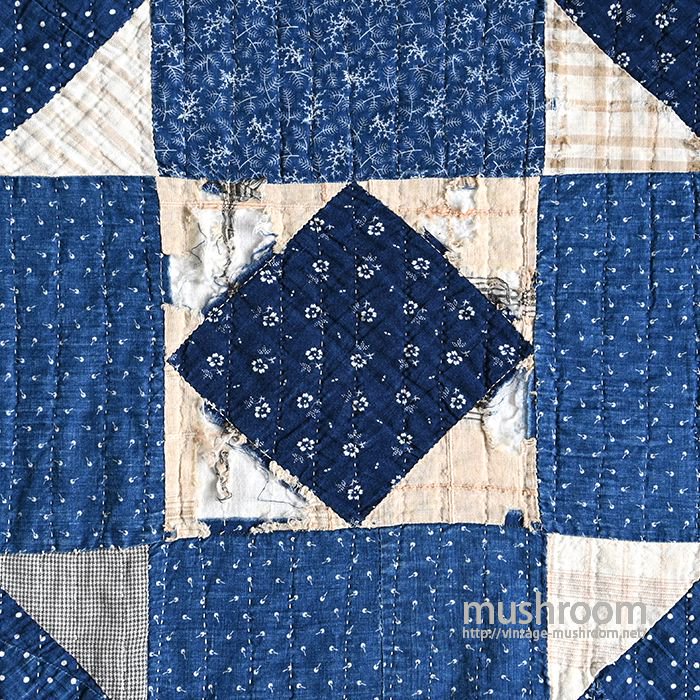 ANTIQUE INDIGO CALICO PATHWORK QUILT - 古着屋 ｜ mushroom(マッシュルーム) ヴィンテージ クロージングストア