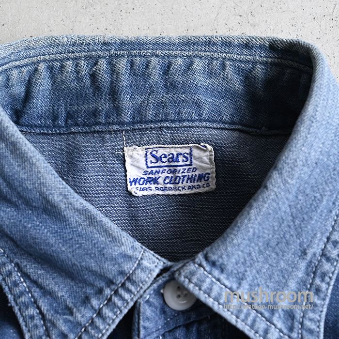 50s SEARS VAT DYED DENIM WORK SHIRT シアーズJCPenneyCo