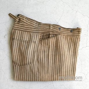 A.S YOUNG CO BROWN DENIM STRIPE WAIST OVERALLS