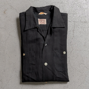 OLD BLACK RAYON BOX SHIRT WITH EMBROIDERY