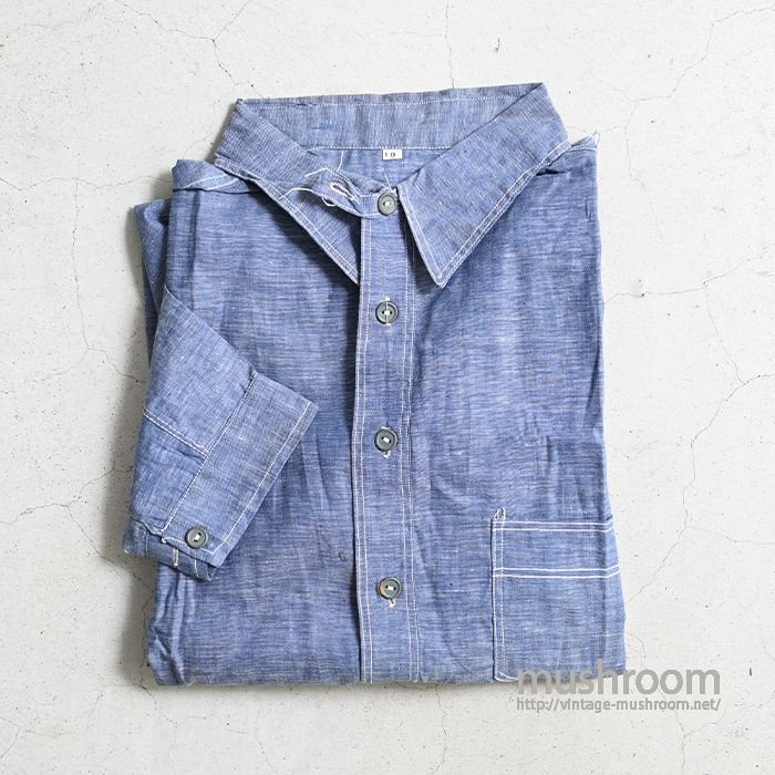 OLD CHAMBRAY WORK SHIRT WITH CHINSTRAP（DEADSTOCK/18） - 古着屋 ...