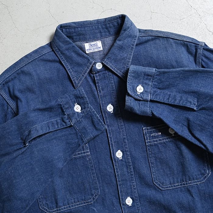 SEARS VAT DYED DENIM WORK SHIRT（DARK COOLOR/GOOD CONDITION） - 古着屋 ｜  mushroom(マッシュルーム) ヴィンテージクロージングストア