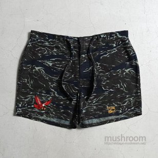 OLD TIGER STRIPE COTTON SHORTS WITH SKULL PATCH