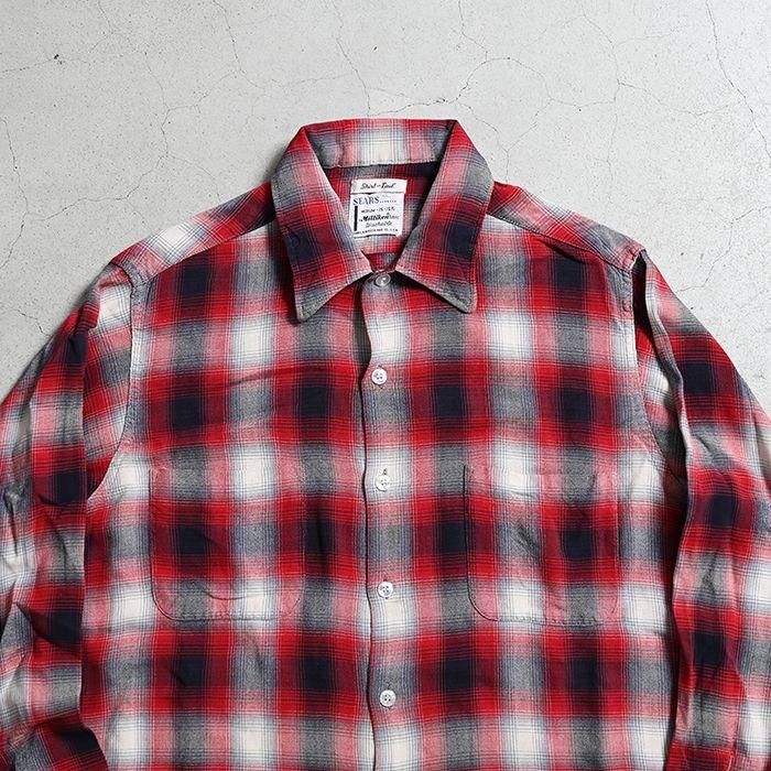 60~70s 「Sears」 ombre check rayon shirt