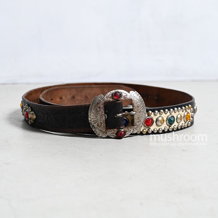 OLD STUDDED JEWEL LEATHER BELT（GOOD CONDITION） - 古着屋 