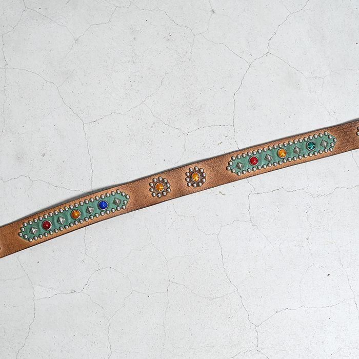 OLD STUDDED JEWEL LEATHER BELT（GOOD CONDITION） - 古着屋