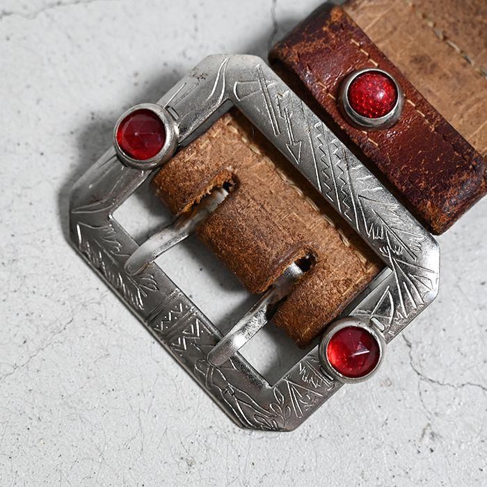 OLD STUDDED JEWEL LEATHER BELT（GOOD CONDITION） - 古着屋